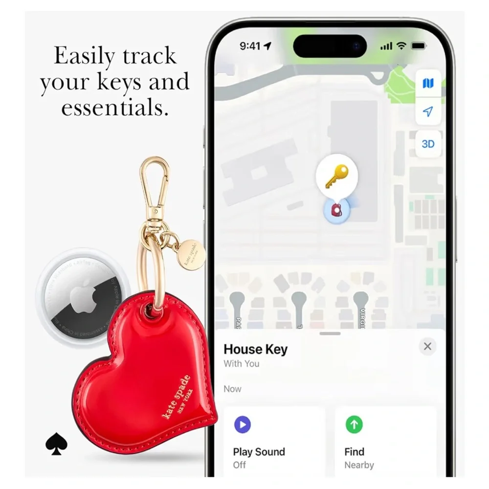 Kate Spade Red Heart Keychain, AirTag Charm - New
